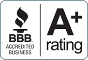 The logo for a Better Business Bureau (BBB) A+ Accredited Business.